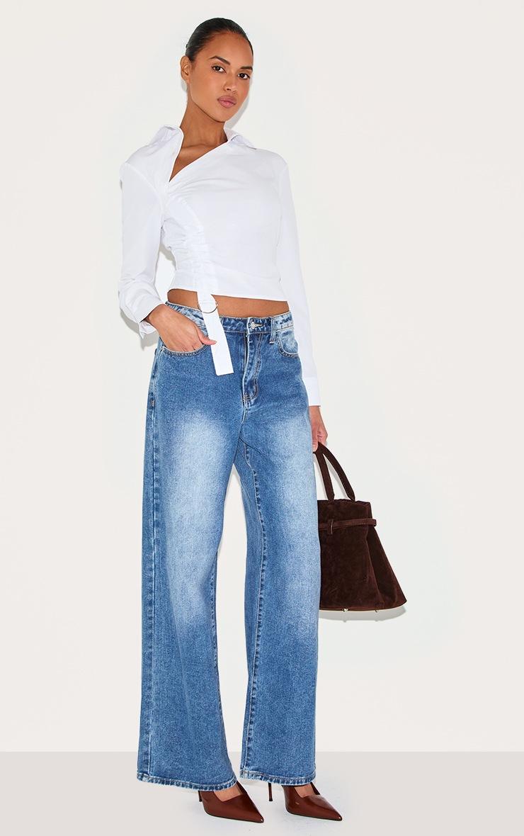 Pretty Little Thing White Ruched Buckle Asymmetric Shirt