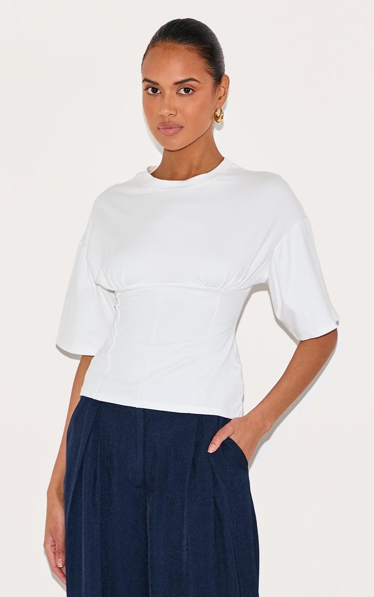 Pretty Little Thing White Ruched Bust Detail Fitted T Shirt