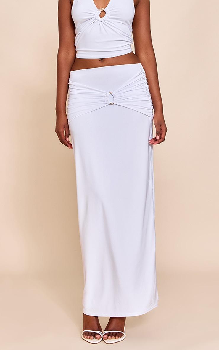 Pretty Little Thing White Ruched Detail Flowy Maxi Skirt