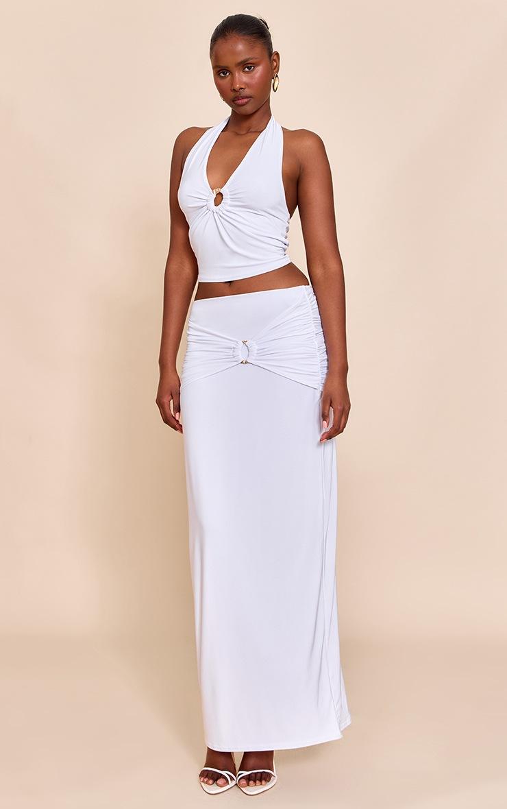 Pretty Little Thing White Ruched Detail Flowy Maxi Skirt