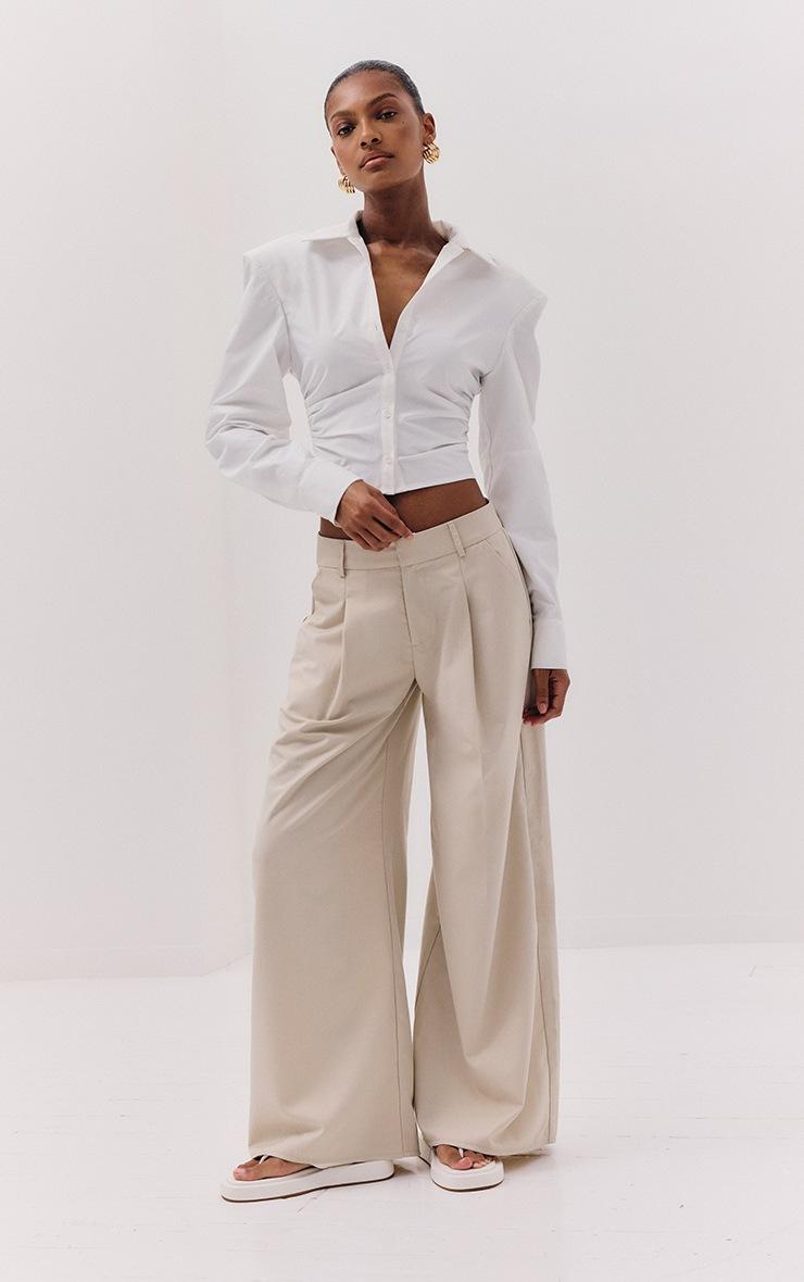 Pretty Little Thing White Ruched Shoulder Pad Detail Shirt