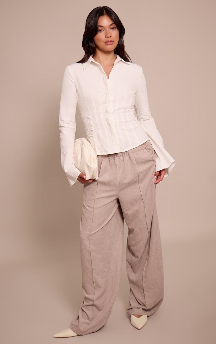 Pretty Little Thing White Ruched Waist Detail Flared Sleeve Shirt