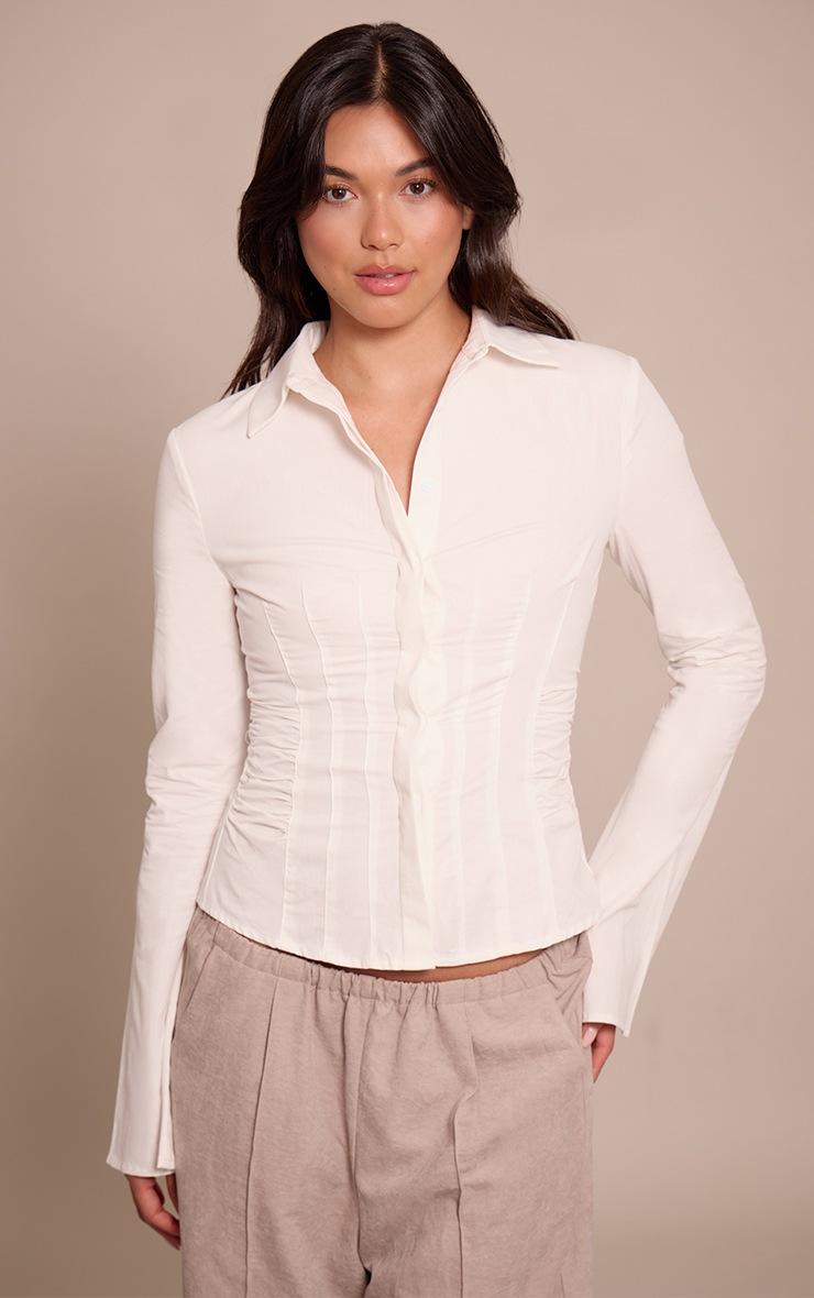 Pretty Little Thing White Ruched Waist Detail Flared Sleeve Shirt