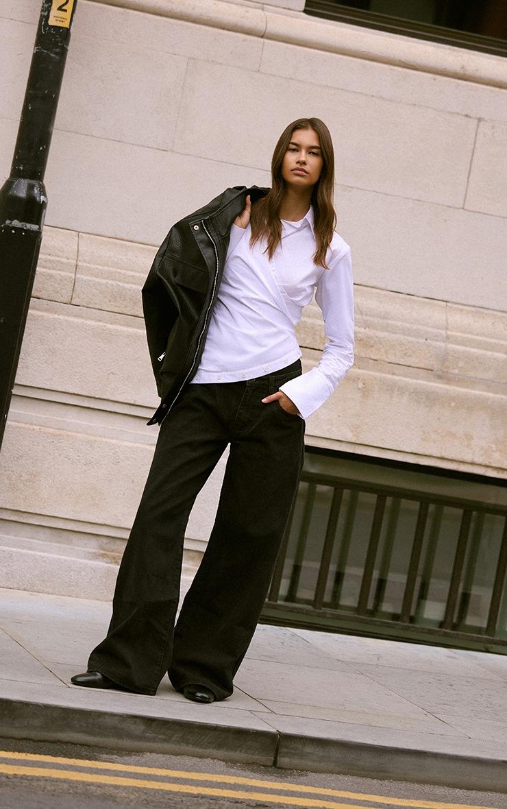 Pretty Little Thing White Ruched Wrap Detail Long Sleeve Shirt