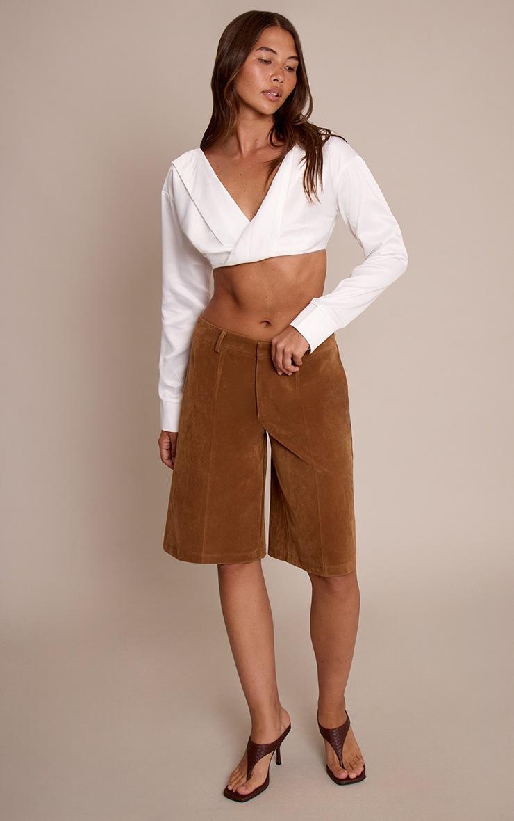 Pretty Little Thing White Satin Bardot Twist Front Crop Blouse