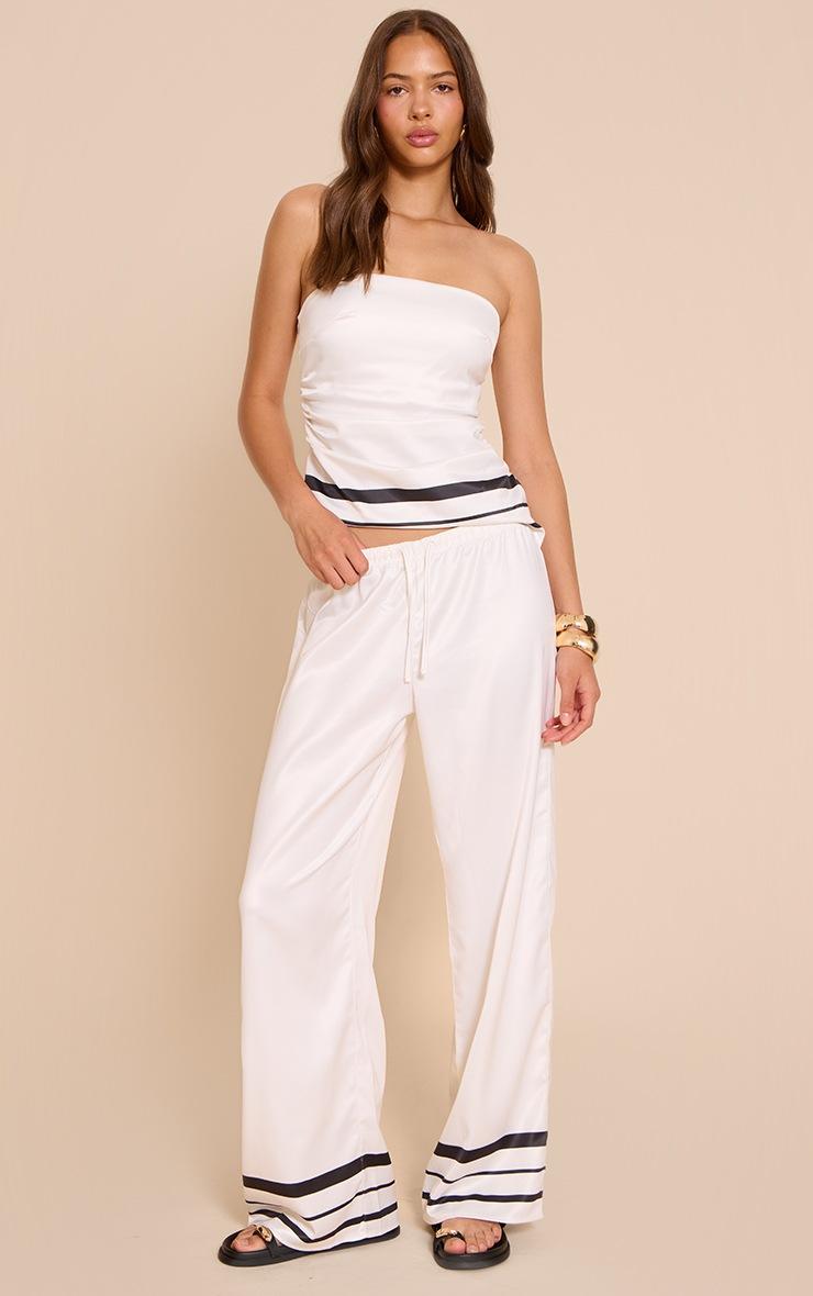 Pretty Little Thing White Satin Striped Ruched Bandeau Top