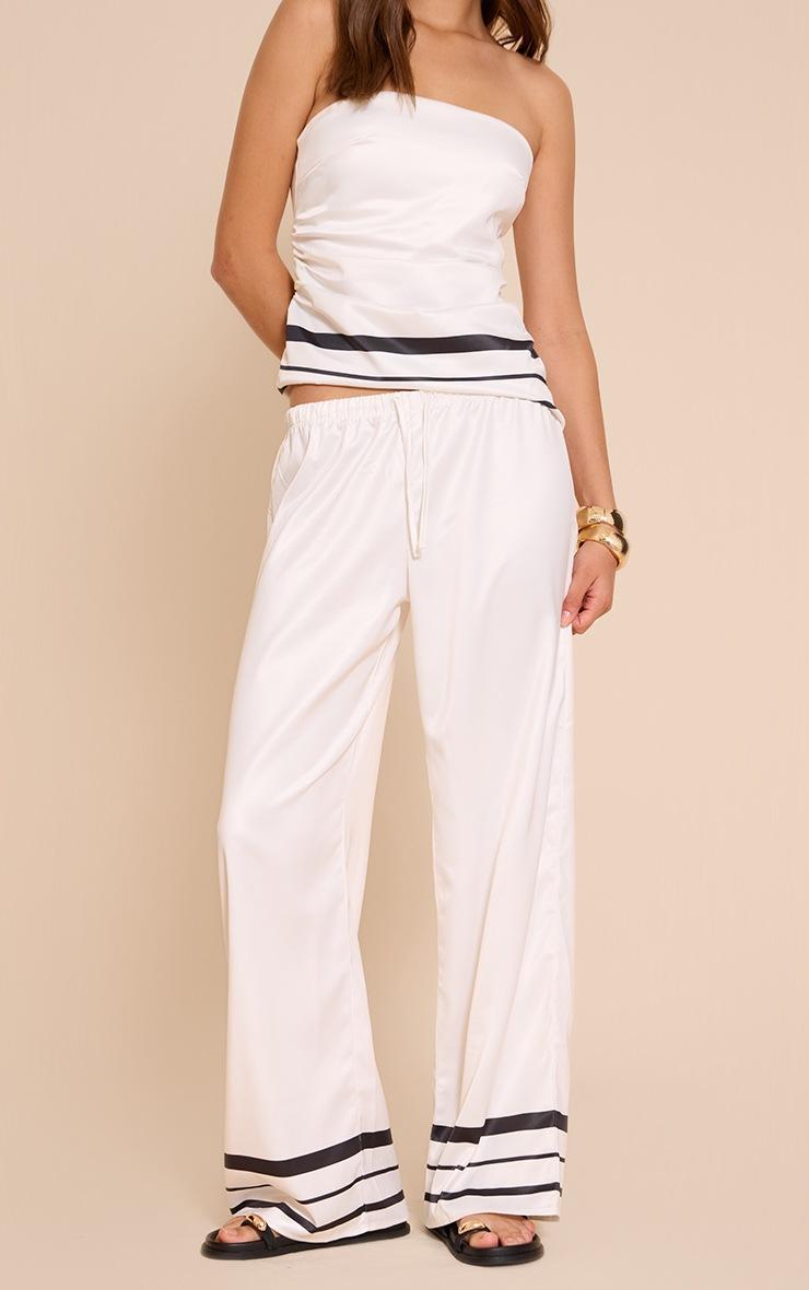 Pretty Little Thing White Satin Striped Wide Leg Pants