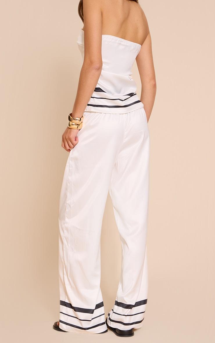 Pretty Little Thing White Satin Striped Wide Leg Pants