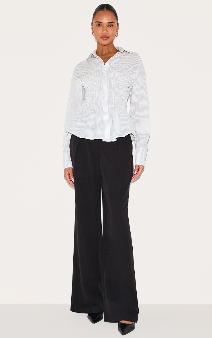 Pretty Little Thing White Shirred Striped Fitted Shirt