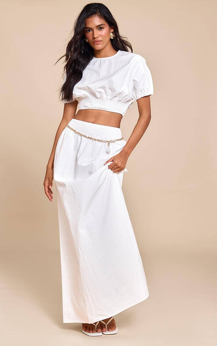 Pretty Little Thing White Shirred Waist Cap Sleeve Crop Top