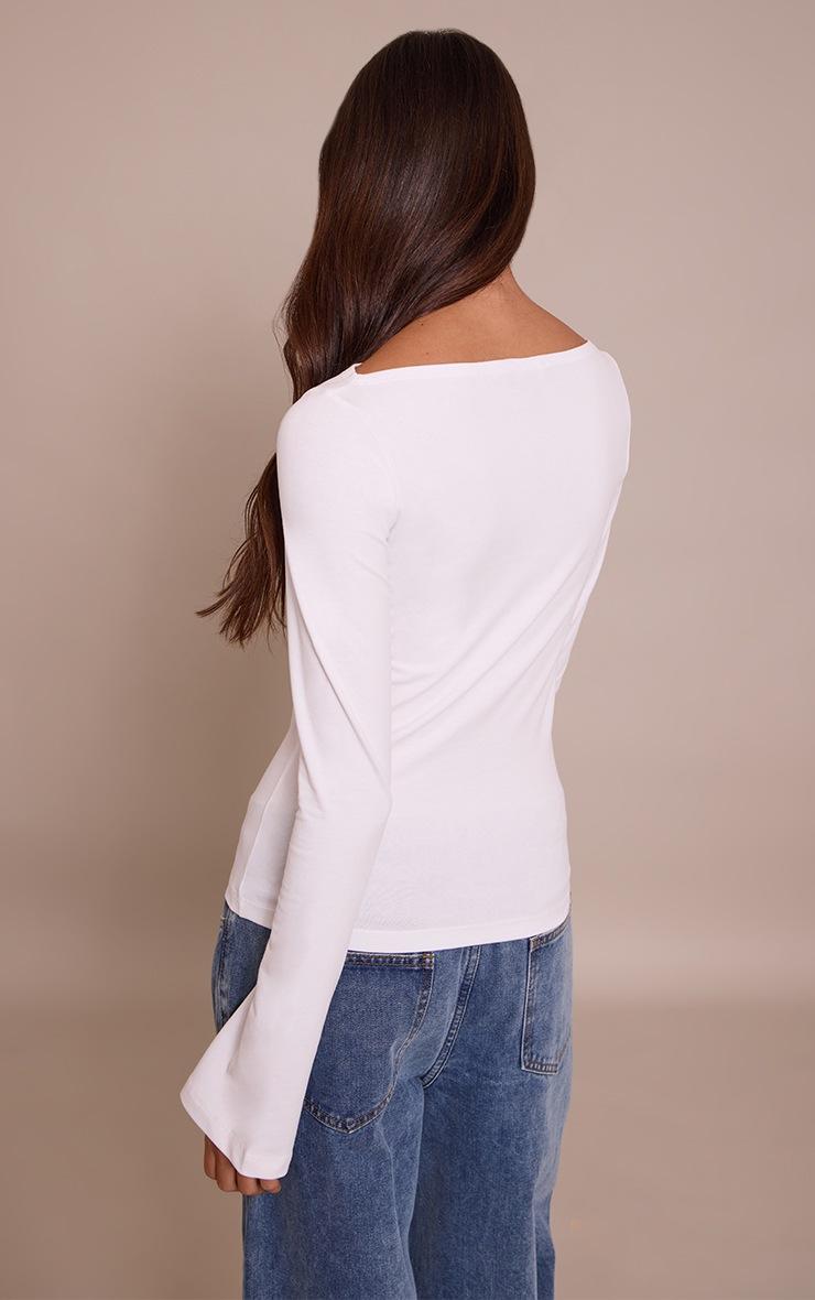 Pretty Little Thing White Soft Cotton Boat Neck Flared Long Sleeve Top