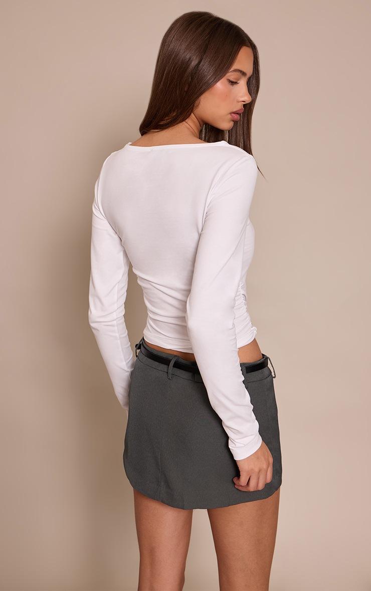 Pretty Little Thing White Soft Cotton Ruched Side Long Sleeve Top