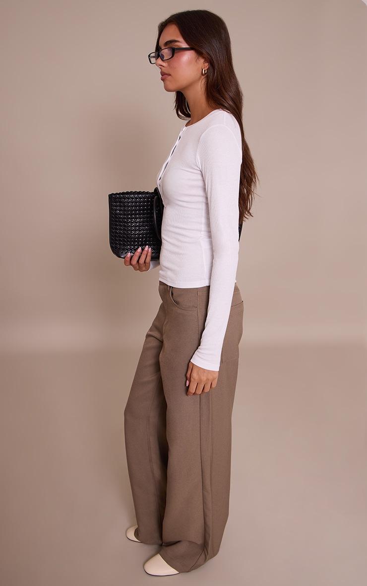 Pretty Little Thing White Soft Rib Button Up Fitted Long Sleeve Top