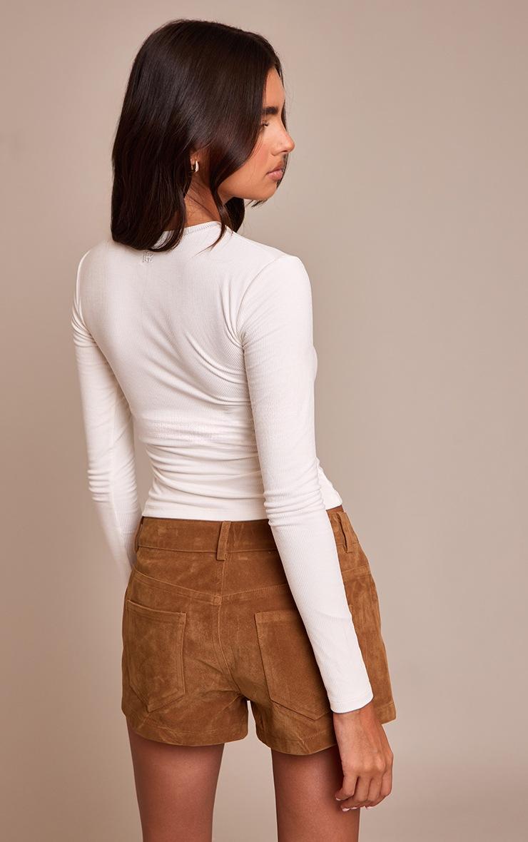 Pretty Little Thing White Soft Rib Fitted Long Sleeve Top