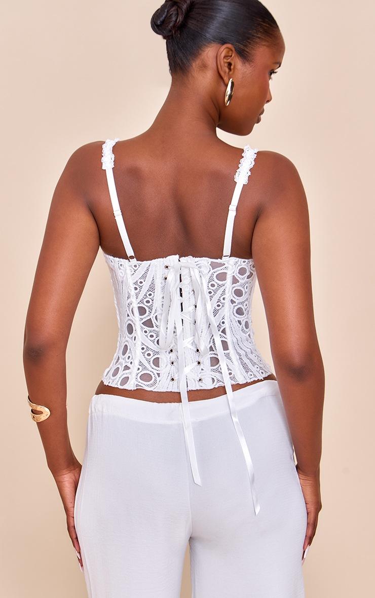 Pretty Little Thing White Strappy Textured Sheer Floral Lace Corset