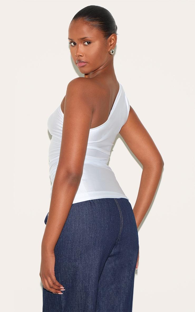 Pretty Little Thing White Stretch Slinky Ruched Side Long Top