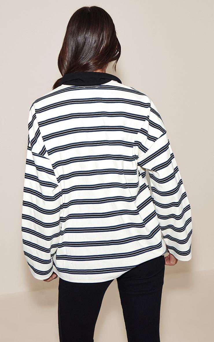 Pretty Little Thing White Stripey Collar Detail Long Sleeve Rugby Top
