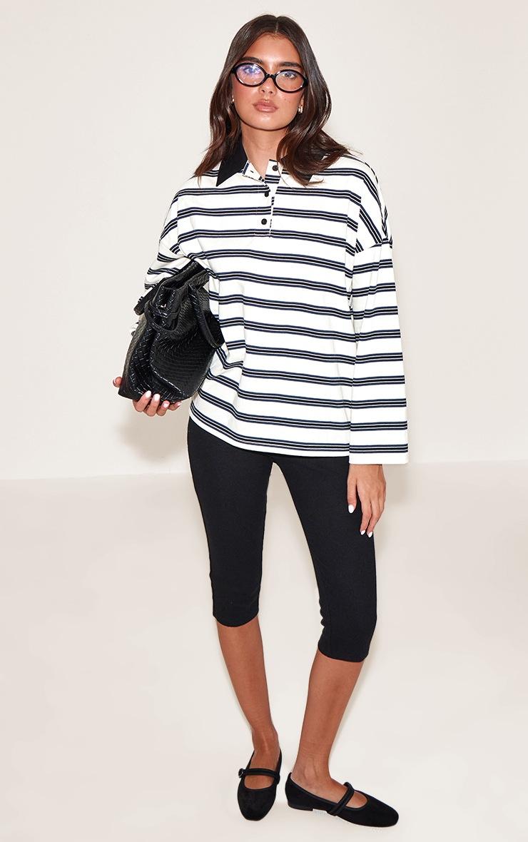 Pretty Little Thing White Stripey Collar Detail Long Sleeve Rugby Top