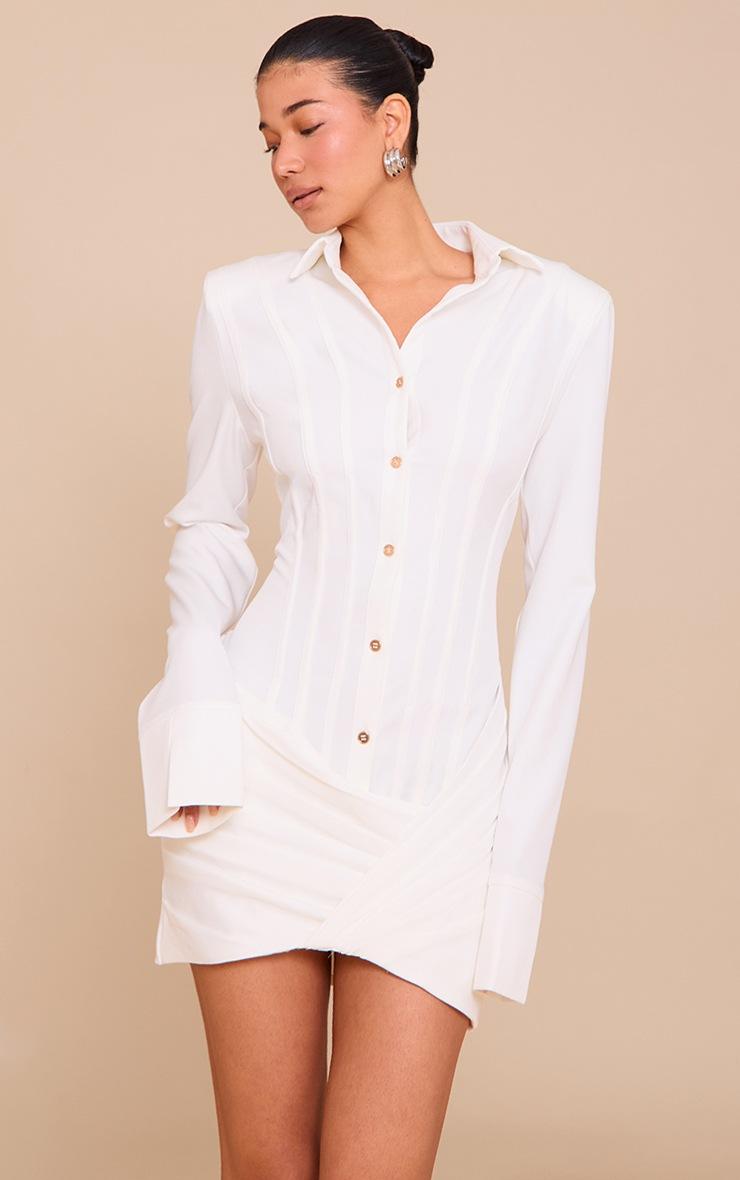 Pretty Little Thing White Structured Woven Wrap Shirt Dress
