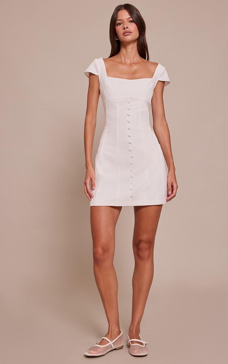 Pretty Little Thing White Tailored Woven Button Detail Shift Dress