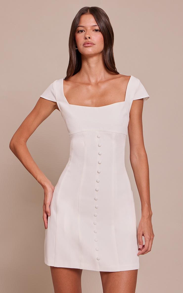 Pretty Little Thing White Tailored Woven Button Detail Shift Dress