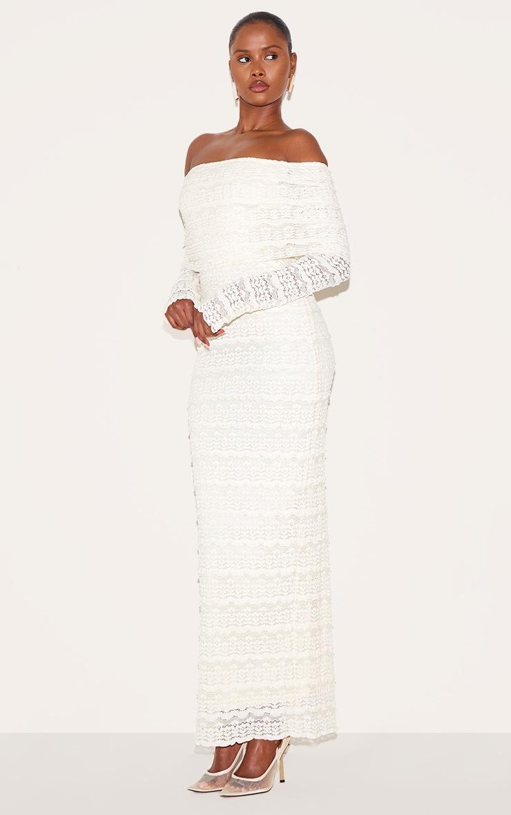 Pretty Little Thing White Textured Bardot Maxi Dress