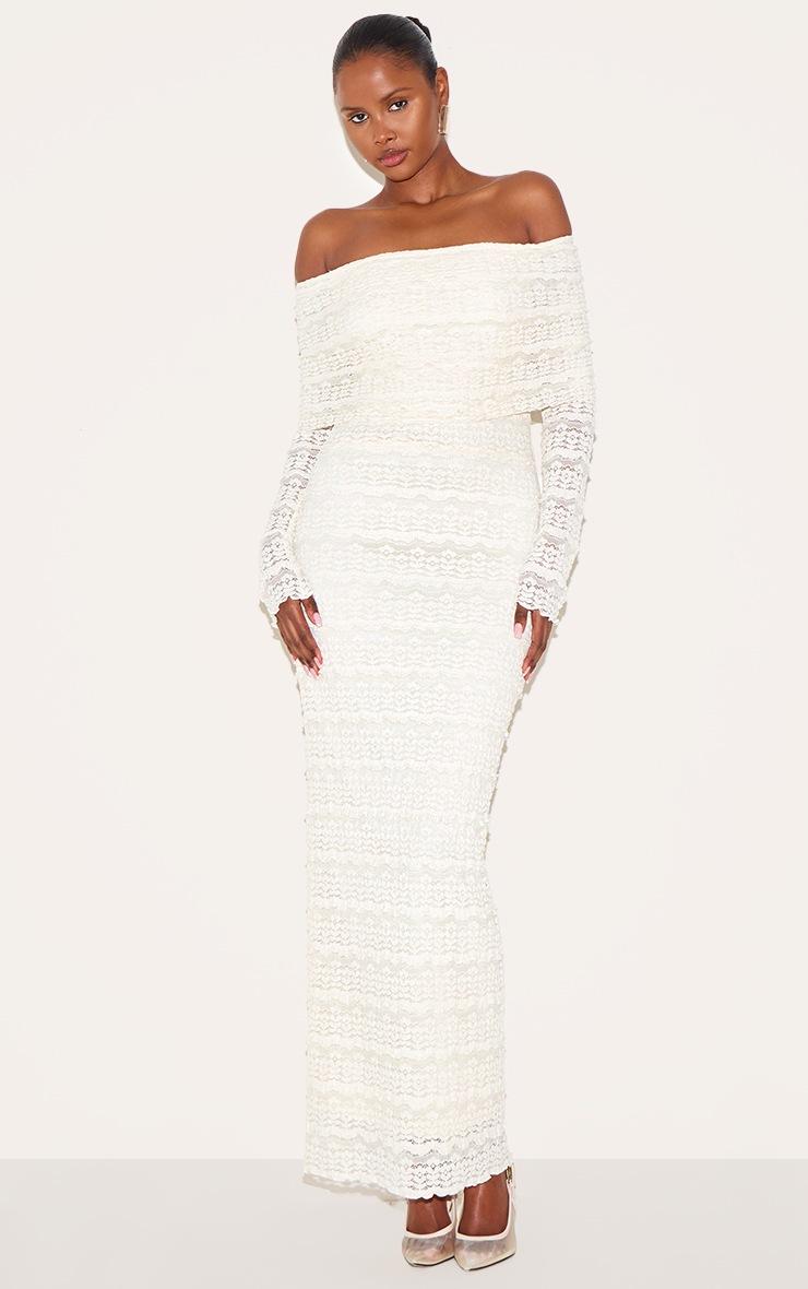 Pretty Little Thing White Textured Bardot Maxi Dress