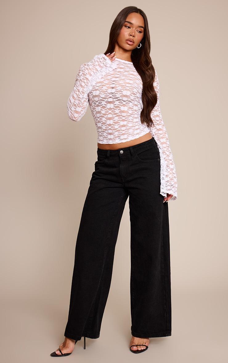 Pretty Little Thing White Textured Lace Cowl Back Flared Long Sleeve Top