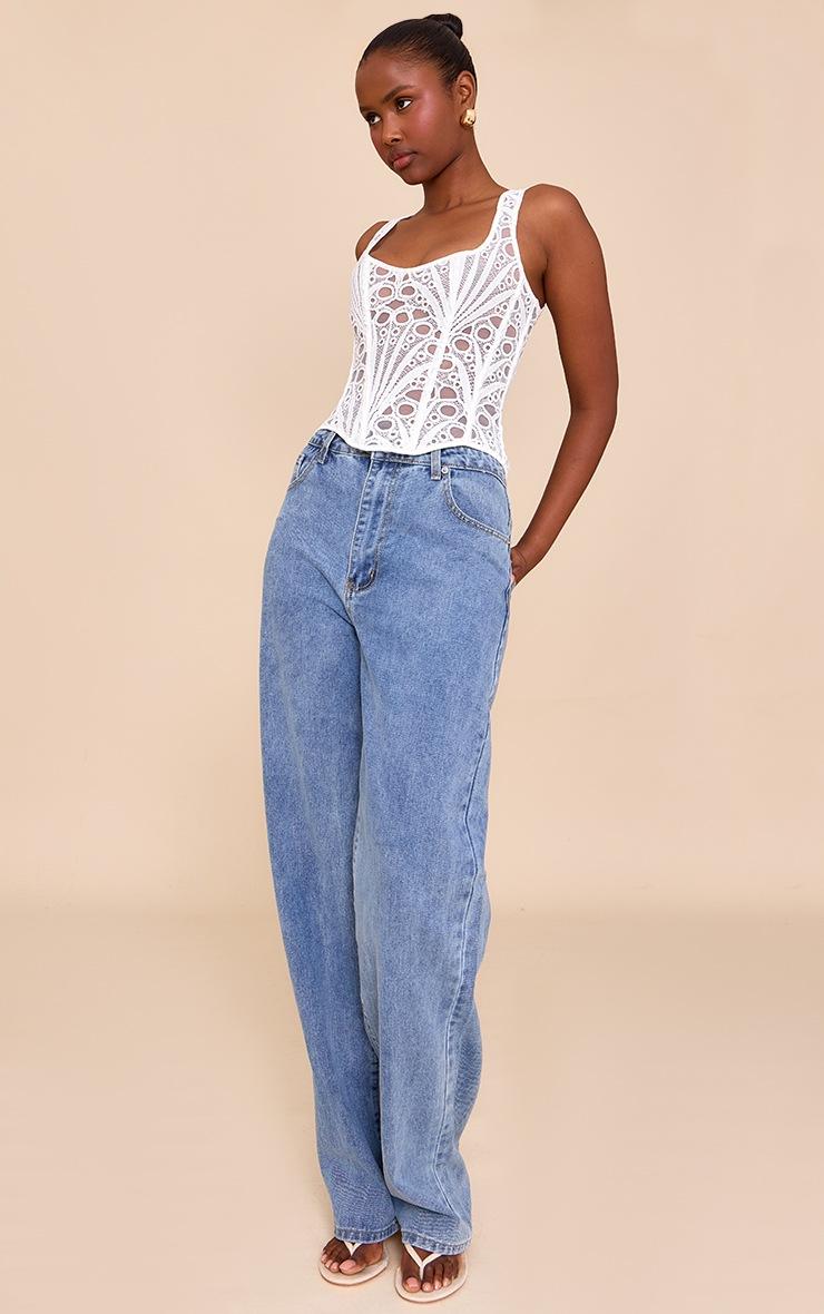 Pretty Little Thing White Textured Sheer Floral Square Neck Corset