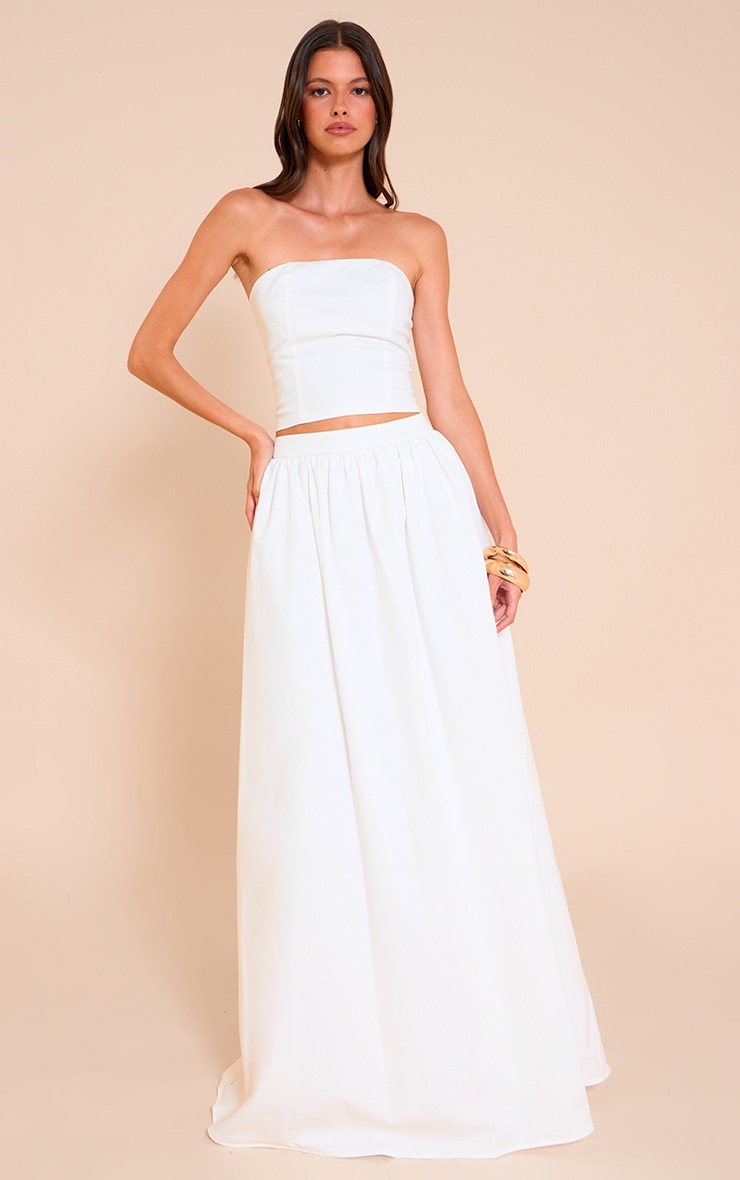 Pretty Little Thing White Woven Band Detail Pleated Maxi Skirt