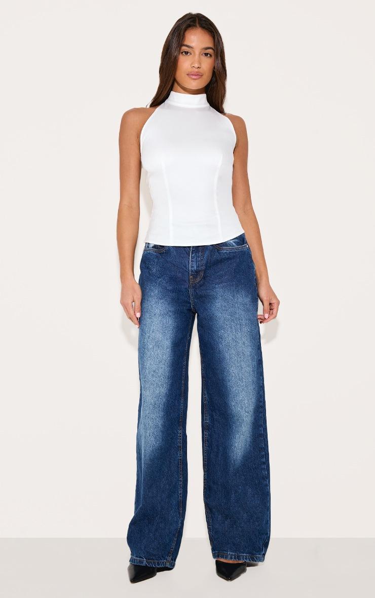 Pretty Little Thing White Woven High Neck Tie Detail Top