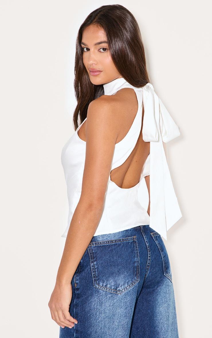 Pretty Little Thing White Woven High Neck Tie Detail Top