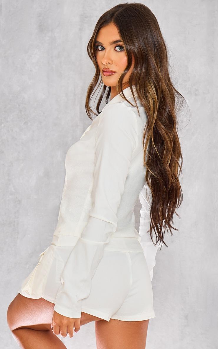 Pretty Little Thing White Woven Long Sleeve Cargo Shirt
