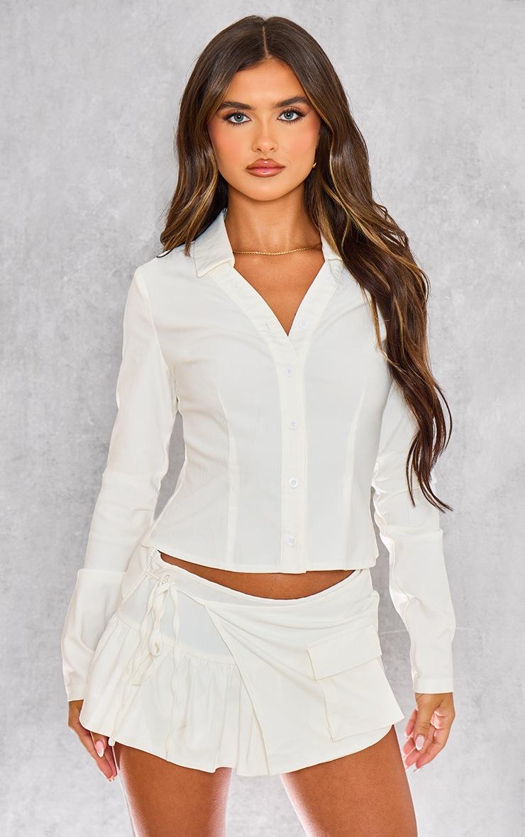 Pretty Little Thing White Woven Long Sleeve Cargo Shirt
