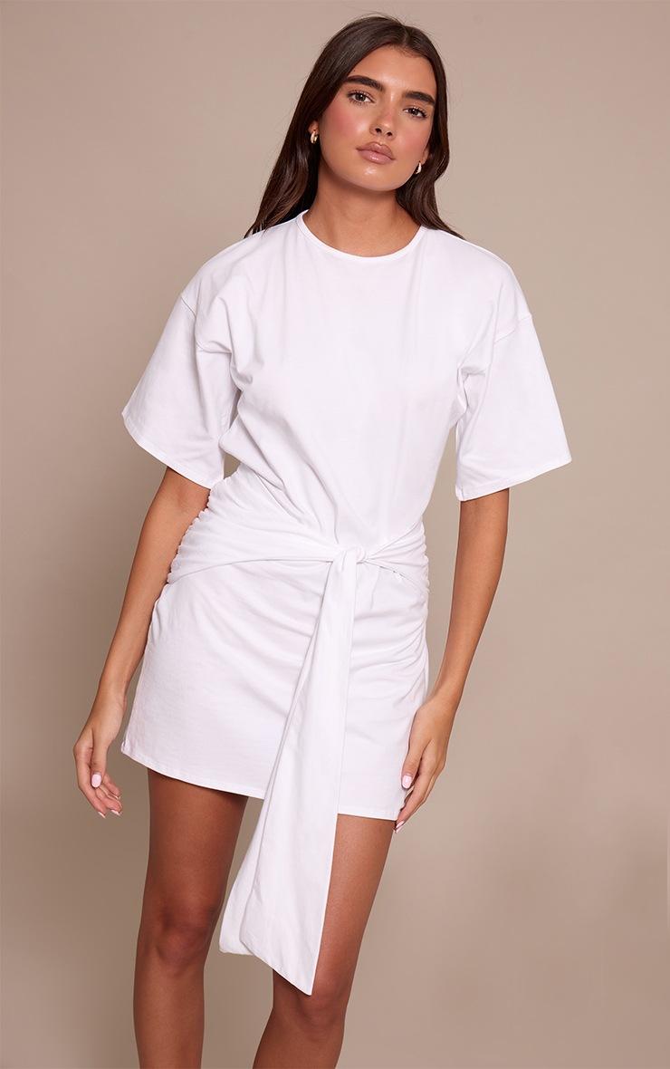 Pretty Little Thing White Wrap Detail T-Shirt Dress