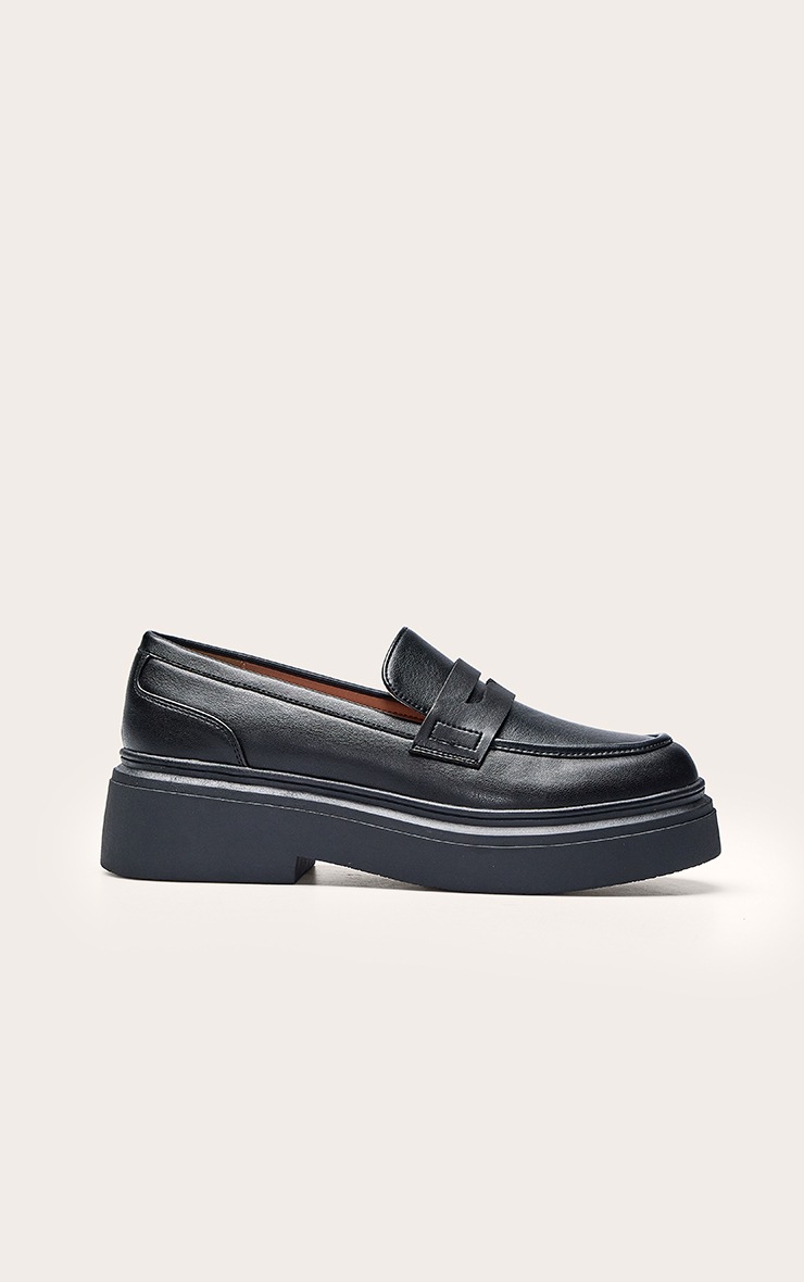 Pretty Little Thing Wide Fit Black Pu Chunky Basic Loafer