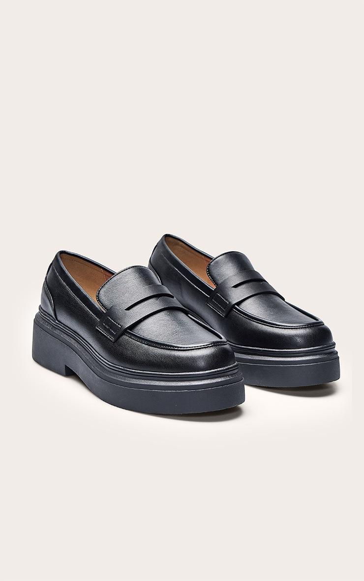 Pretty Little Thing Wide Fit Black Pu Chunky Basic Loafer