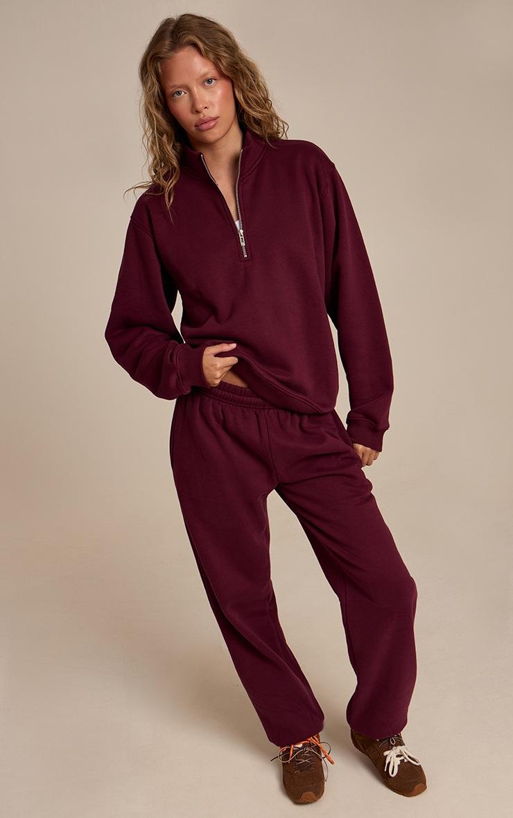 Pretty Little Thing Wine Cotton Fleece Cuffed Sweat Pants