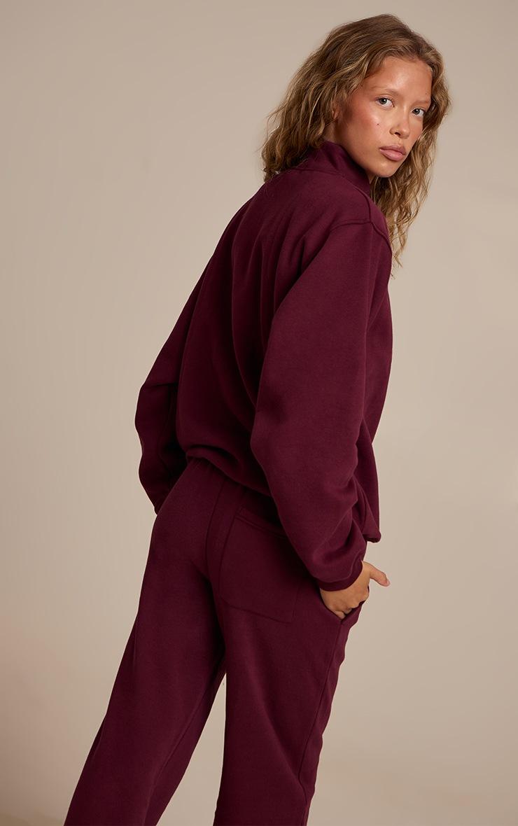 Pretty Little Thing Wine Cotton Fleece Quarter Zip Sweatshirt