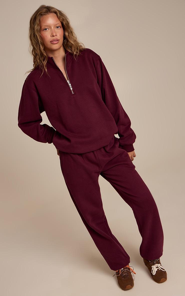 Pretty Little Thing Wine Cotton Fleece Quarter Zip Sweatshirt