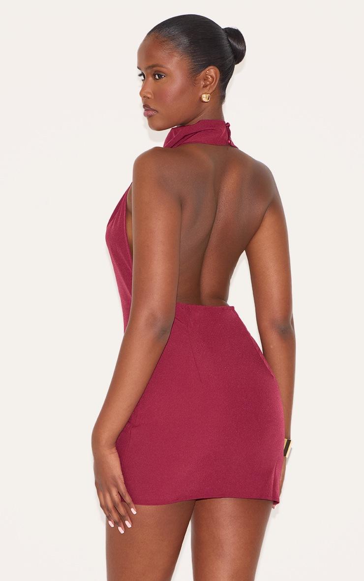 Pretty Little Thing Wine High Neck Cowl Backless Bodycon Dress