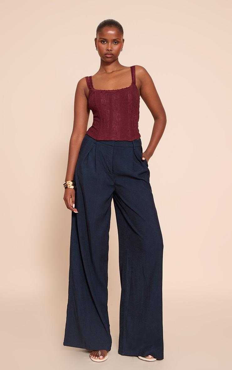 Pretty Little Thing Wine Lace Detail Strappy Cropped Corset Top