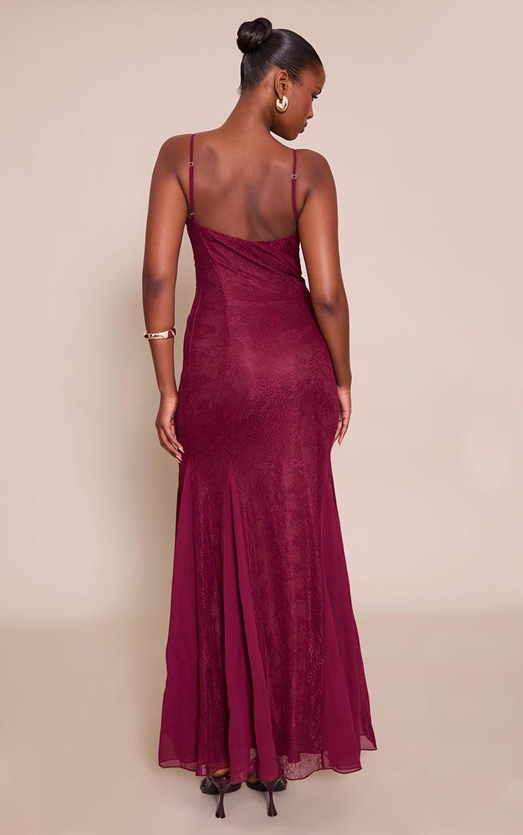 Pretty Little Thing Wine Lace Godet Detail Maxi Dress