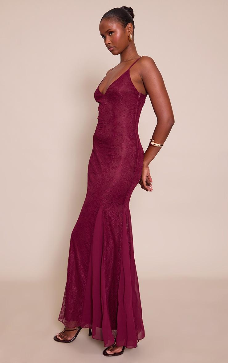 Pretty Little Thing Wine Lace Godet Detail Maxi Dress
