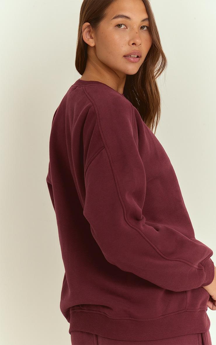 Pretty Little Thing Wine PLT Embossed Crew Neck Sweatshirt