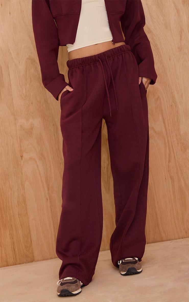 Pretty Little Thing Wine Seam Detail Wide Leg Sweatpants