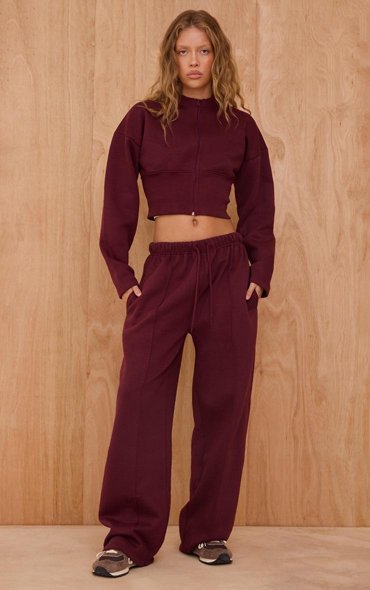 Pretty Little Thing Wine Seam Detail Wide Leg Sweatpants