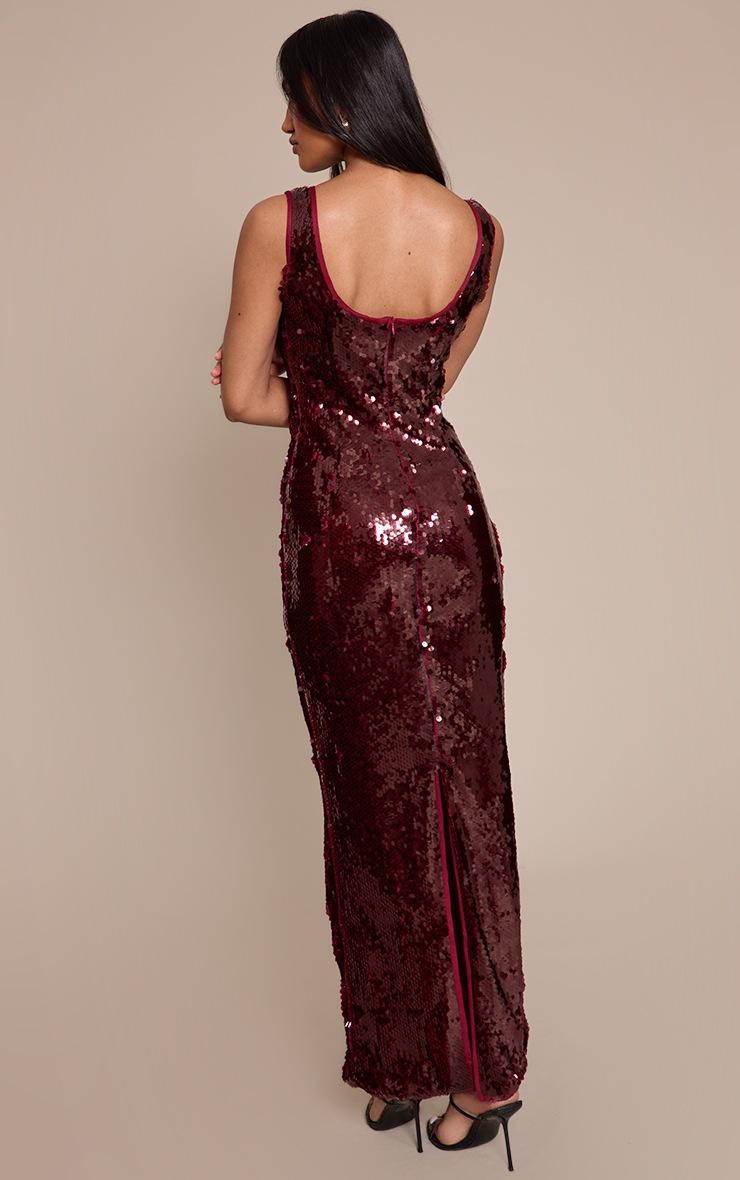 Pretty Little Thing Wine Sequin Scoop Neck Sleeveless Maxi Dress