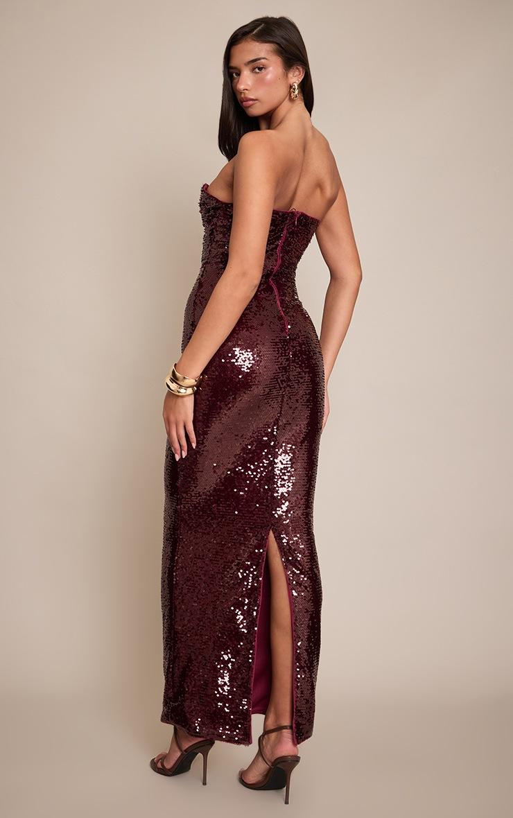 Pretty Little Thing Wine Sequin Wire Cup Detail Maxi Dress