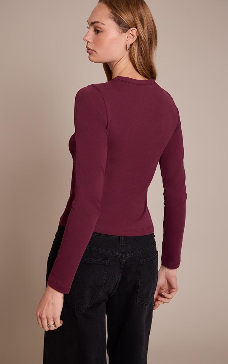 Pretty Little Thing Wine Soft Cotton Crew Neck Longline Long Sleeve Top
